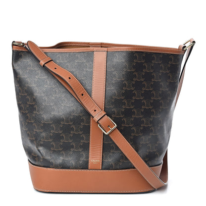 Celine Triomphe Canvas Calfskin Medium Bucket Bag Tan 1 of 9