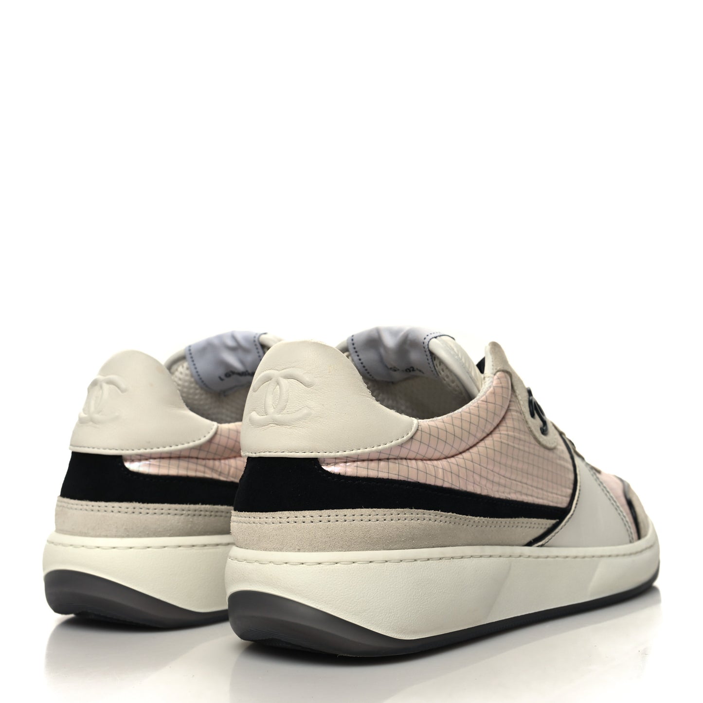 Suede Fabric Calfskin Womens CC Sneakers 40 Pink Grey White