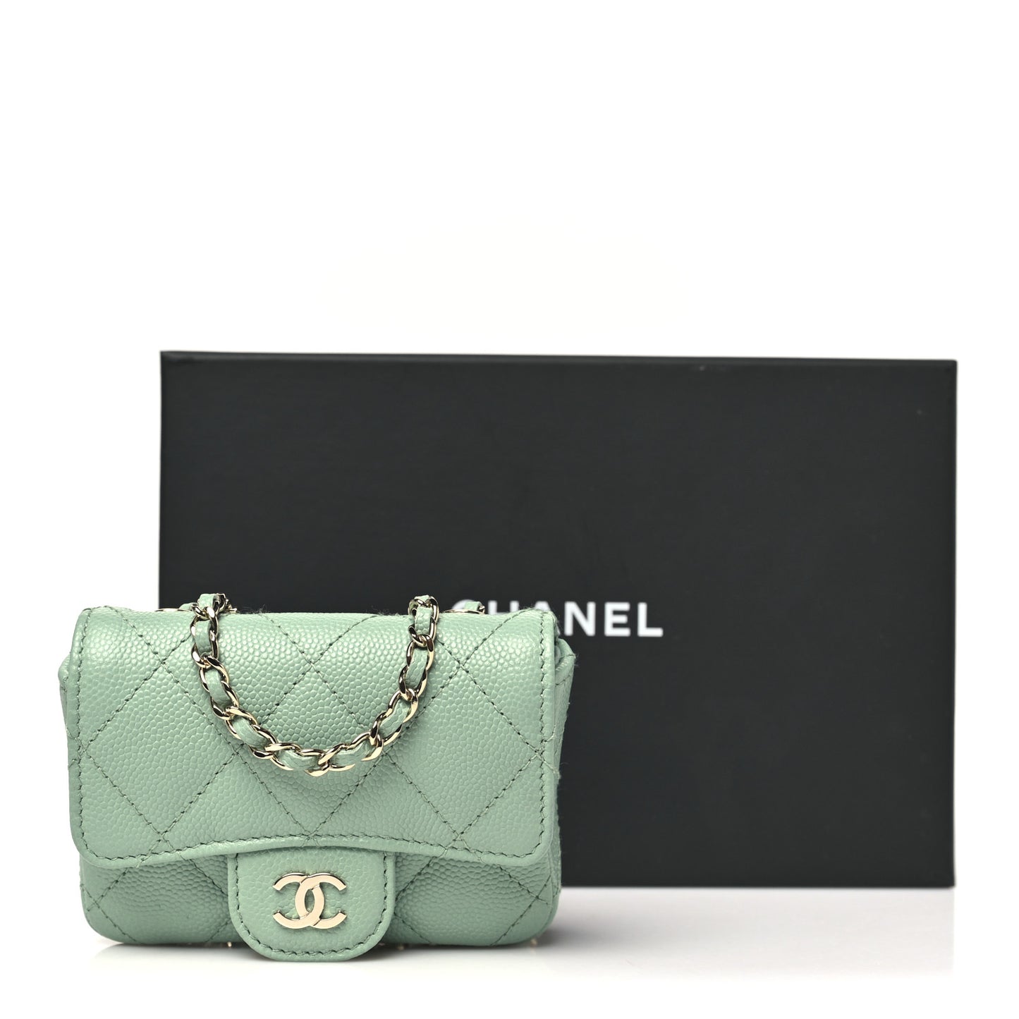 Caviar Quilted Mini Chain Belt Bag Light Green