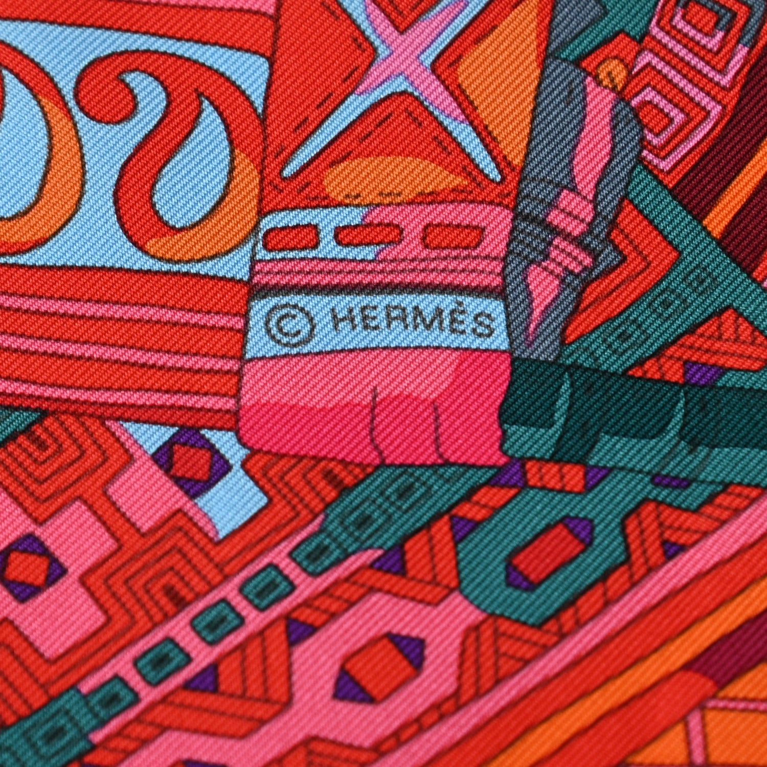 Hermes Silk Voyage En Etoffes Scarf 90 Cobalt Orange Violet 4 of 5