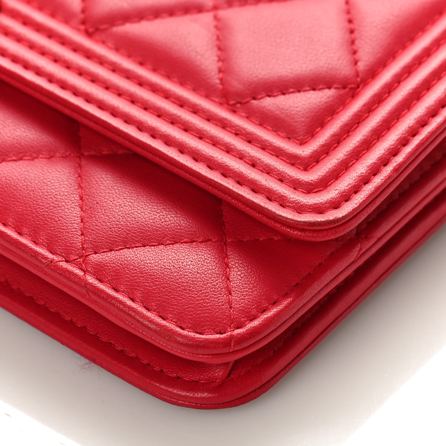Chanel Lambskin Quilted Boy Wallet On Chain WOC Red 9 of 13