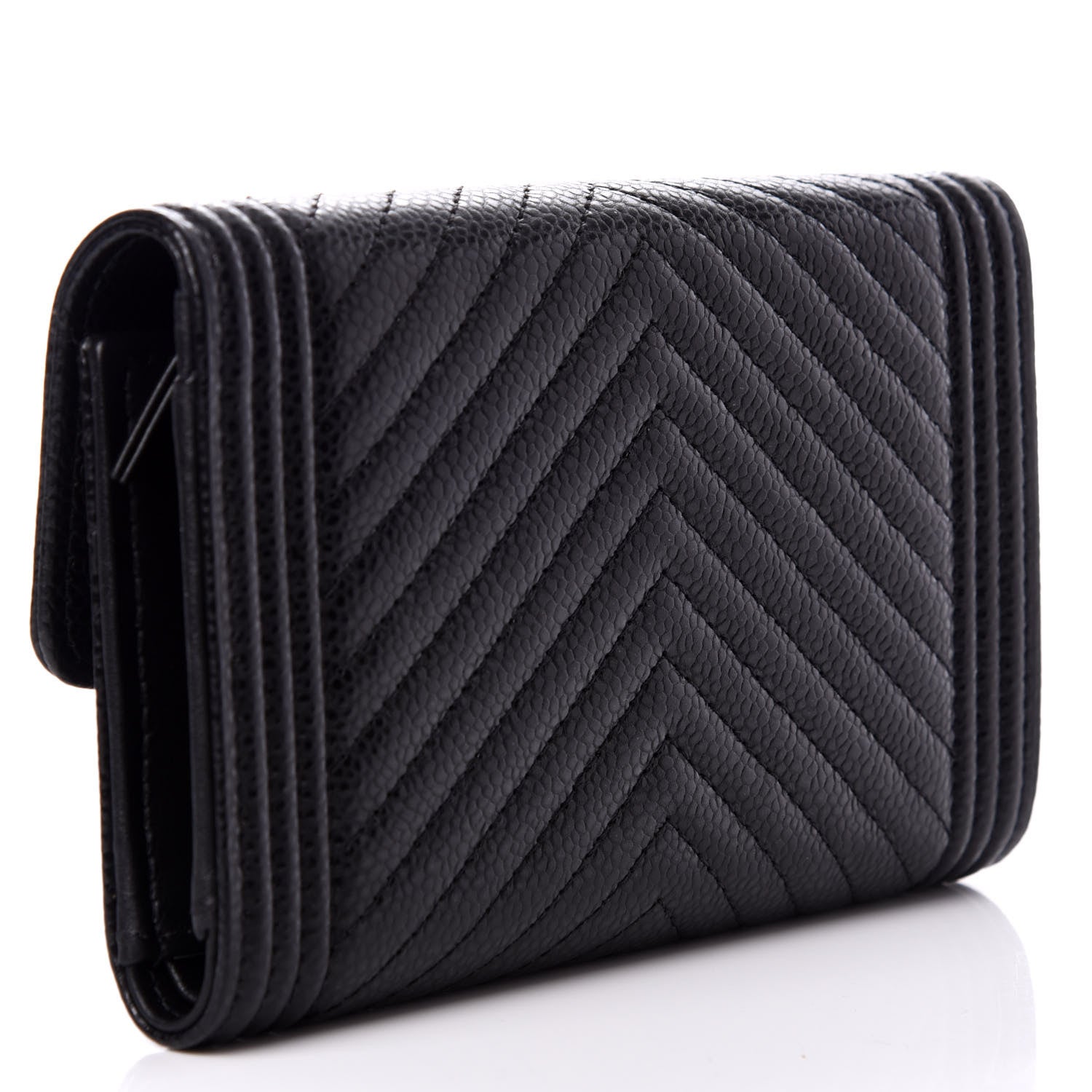 Chanel Caviar Chevron Quilted Medium Boy Flap Wallet Black 2 of 9