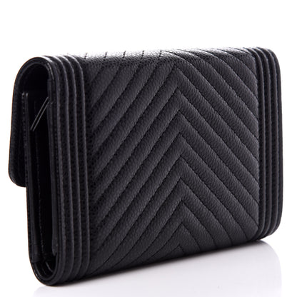 Chanel Caviar Chevron Quilted Medium Boy Flap Wallet Black 2 of 9