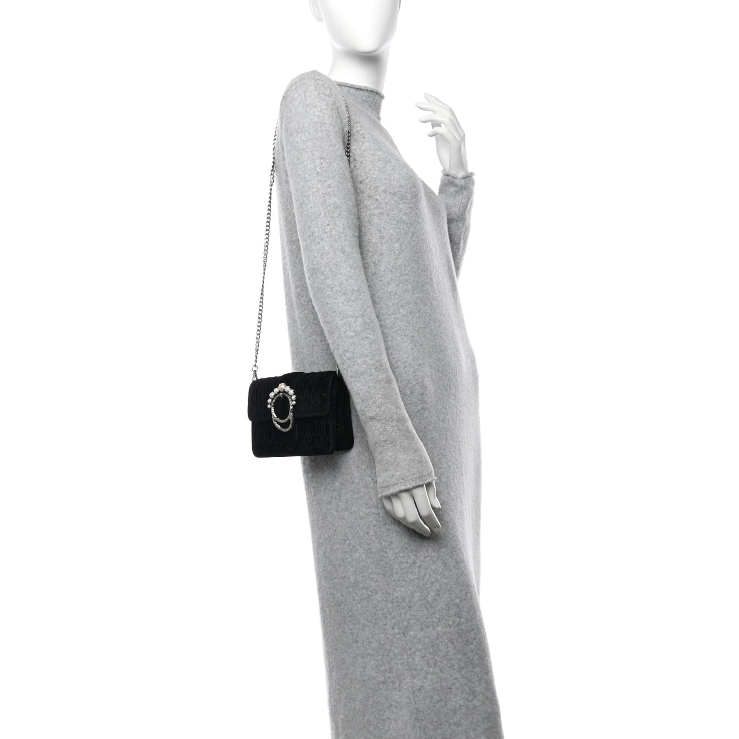 Velvet Matelasse Pearl Embellished Chain Black