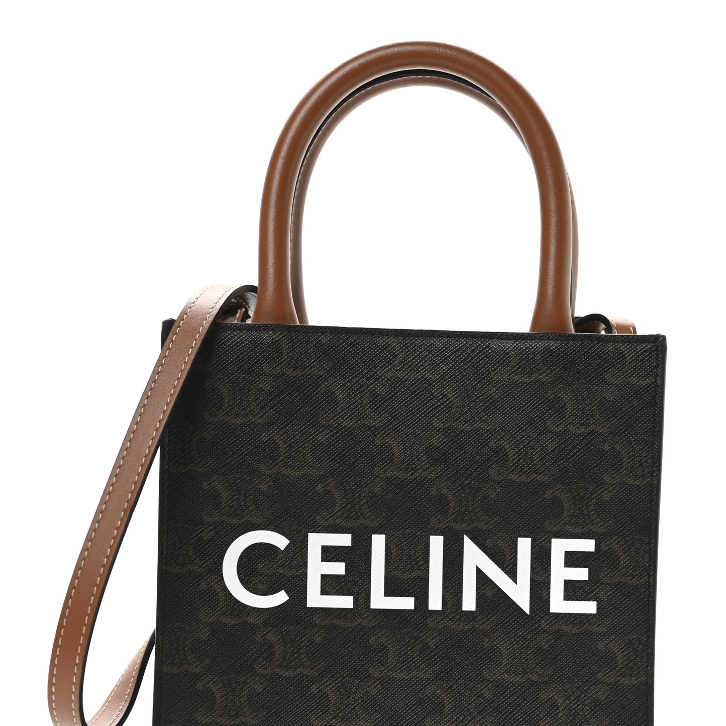 Triomphe Canvas Calfskin Mini Vertical Cabas Tan