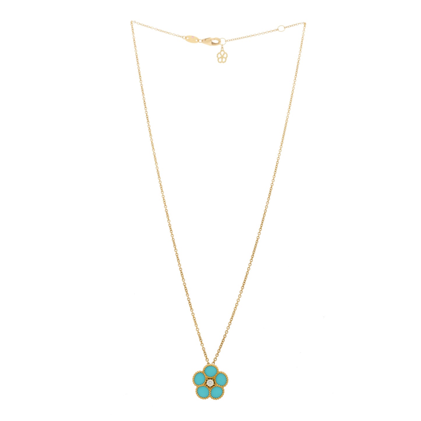 18K Yellow Gold Diamond Turquoise Daisy Pendant Necklace