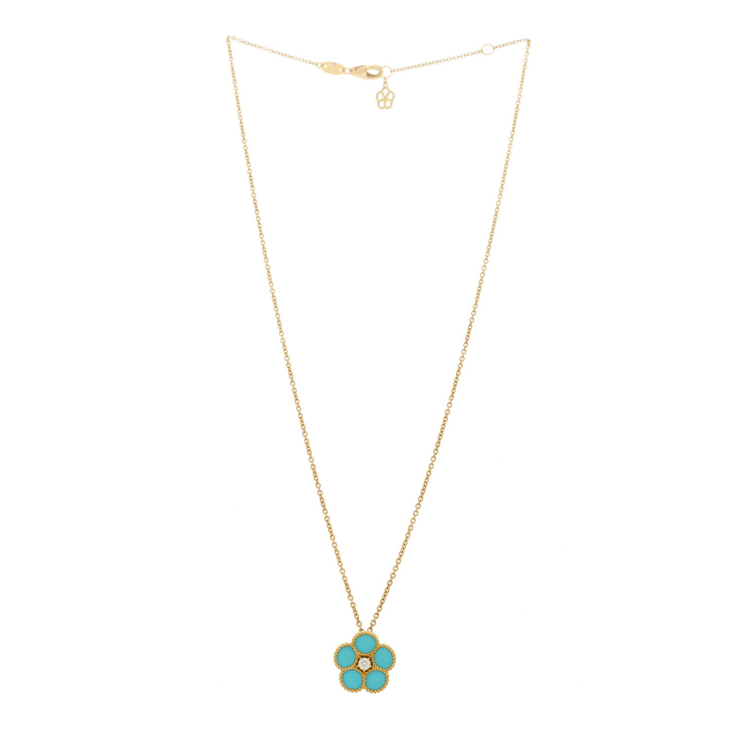 Roberto Coin 18K Yellow Gold Diamond Turquoise Daisy Pendant Necklace 3 of 5