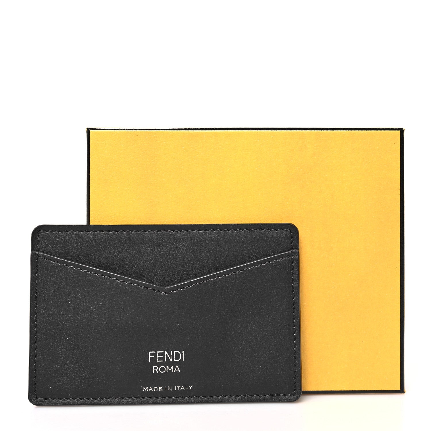 Fendi Vitello Century Matte Glazed Fabric FF Card Holder Tobacco Black 8 of 8