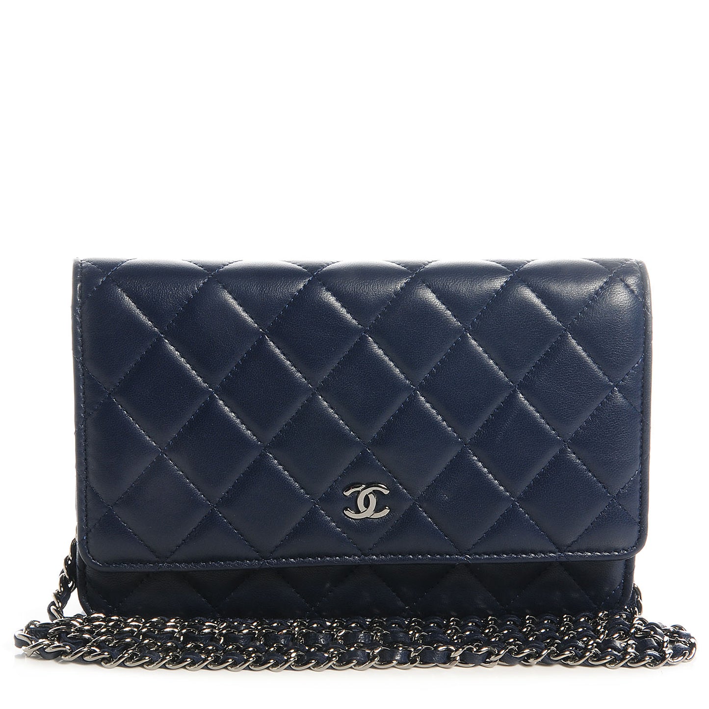 Lambskin Quilted Wallet On Chain WOC Blue