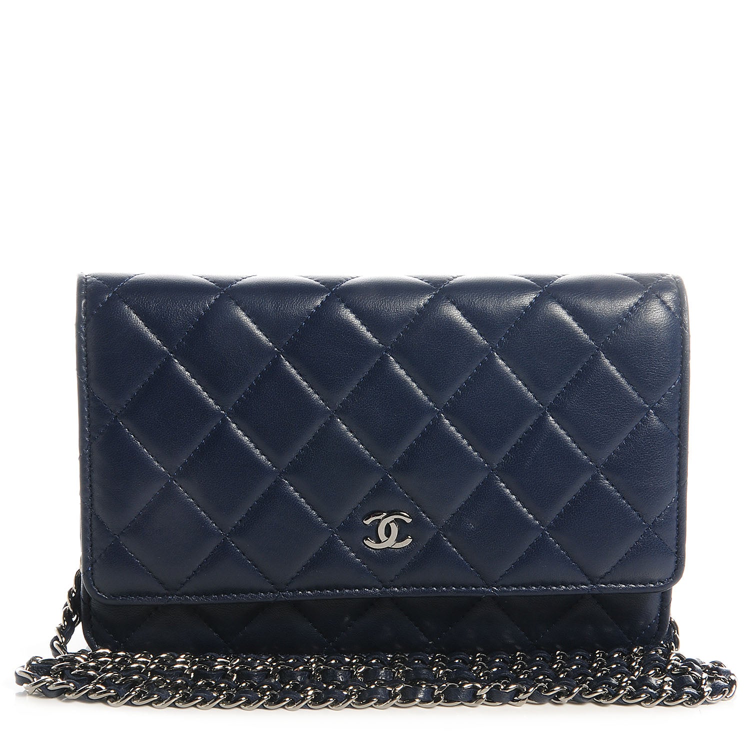 Chanel Lambskin Quilted Wallet On Chain WOC Blue 1 of 8