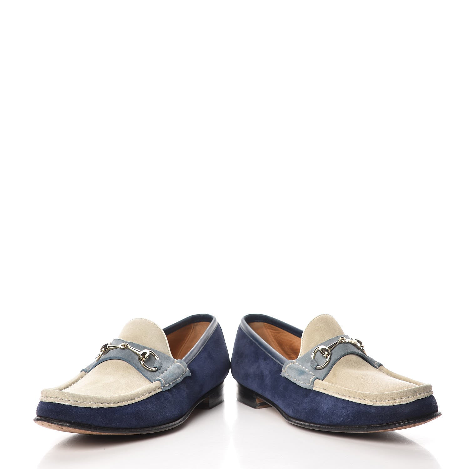 Gucci Suede Mens Horsebit Loafers 8.5 Blue Beige 6 of 17