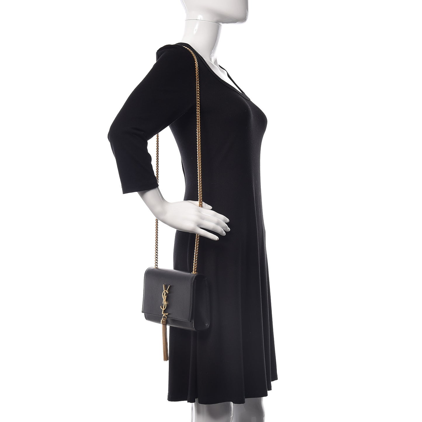 Smooth Calfskin Small Classic Monogram Kate Tassel Satchel Black