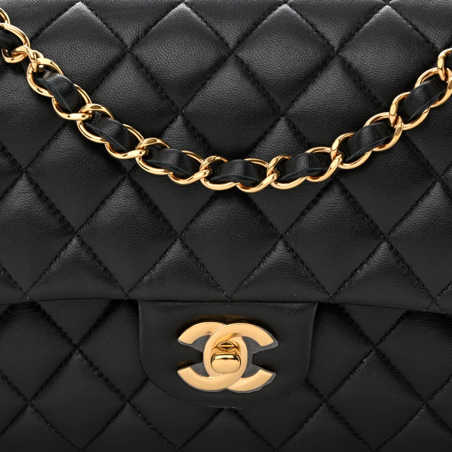 Lambskin Quilted Medium Double Flap Black