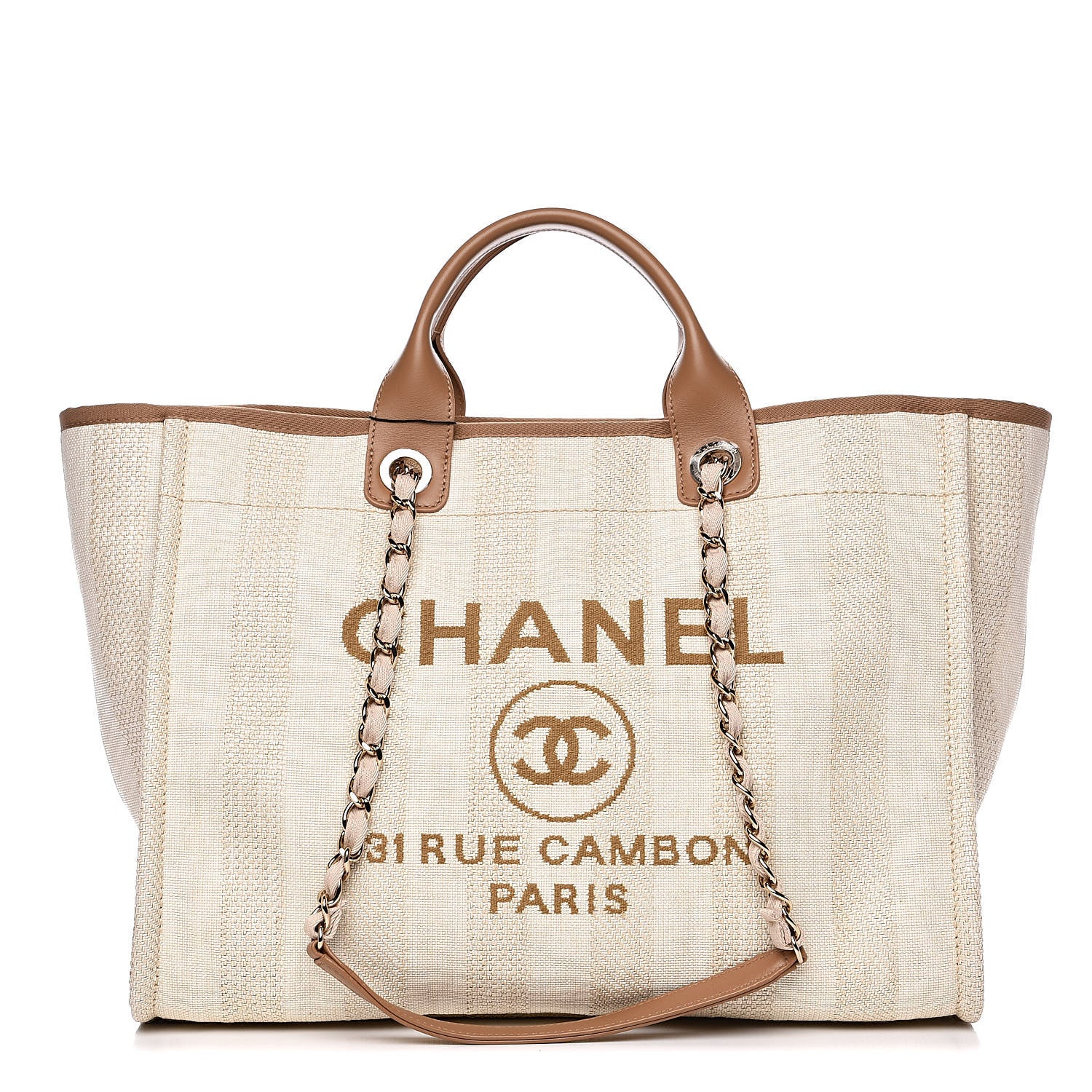 Chanel Mixed Fibers Striped Medium Deauville Tote Beige 1 of 10