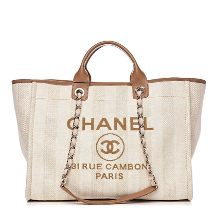 Chanel Mixed Fibers Striped Medium Deauville Tote Beige 1 of 10