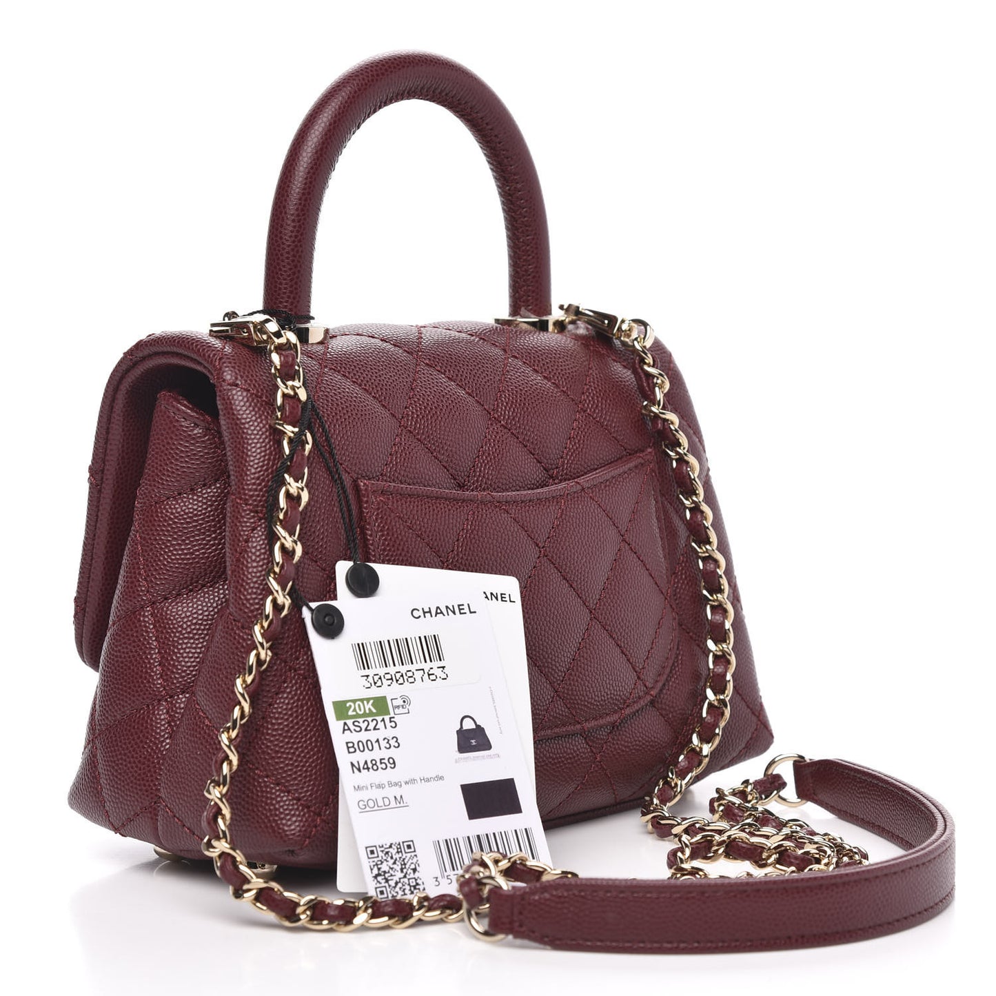 Caviar Quilted Extra Mini Coco Handle Flap Burgundy