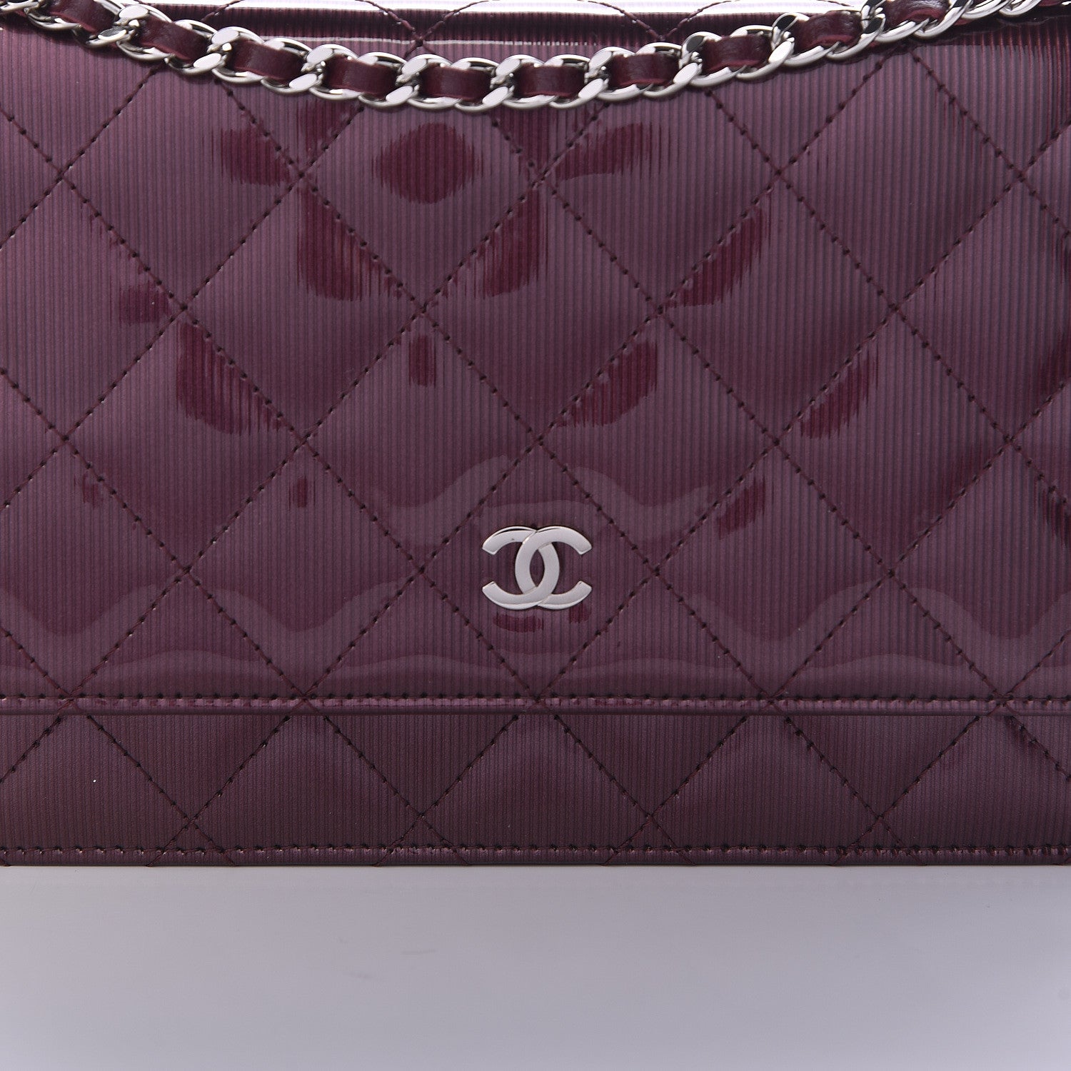 Chanel Striated Patent Quilted Wallet on Chain WOC Bordeaux 13 of 13