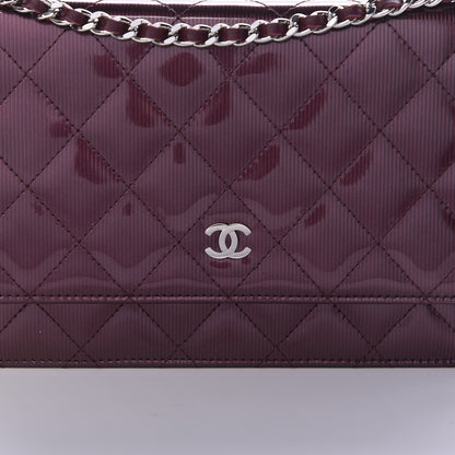 Chanel Striated Patent Quilted Wallet on Chain WOC Bordeaux 13 of 13