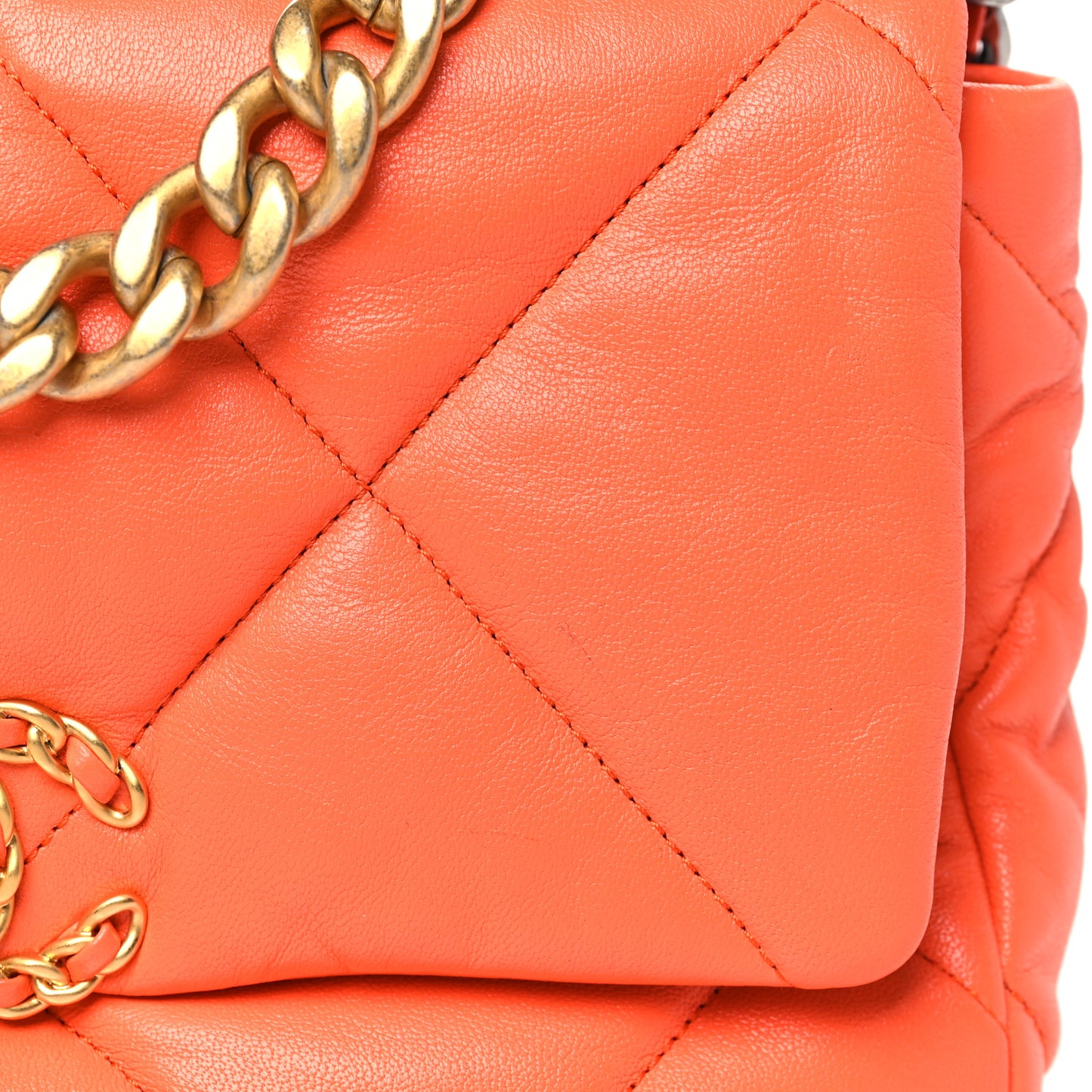 Lambskin Quilted Medium Chanel 19 Flap Orange