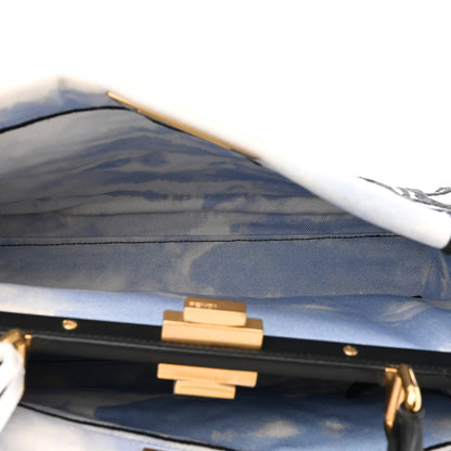 Fendi X JOSHUA VIDES Canvas Calfskin Flower Clouds Embroidered Medium Peekaboo Iconic Satchel California Sky 6 of 12