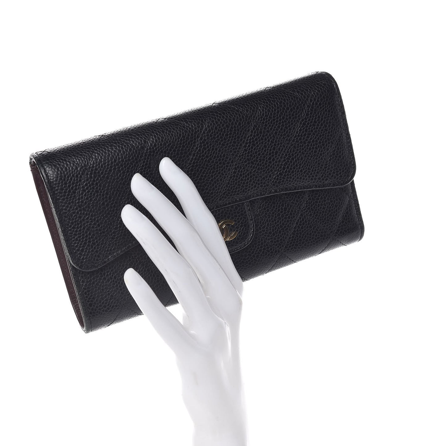 Caviar Quilted Large Flap Wallet Black