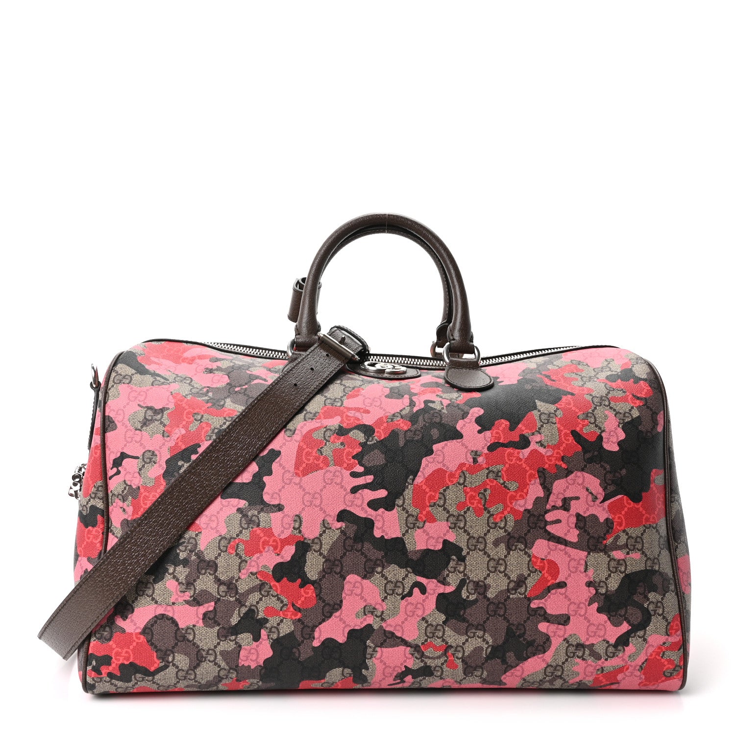 Gucci GG Supreme Monogram Camouflage Textured Dollar Calfskin Medium Savoy Duffle Bag Beige Pink Red 1 of 10