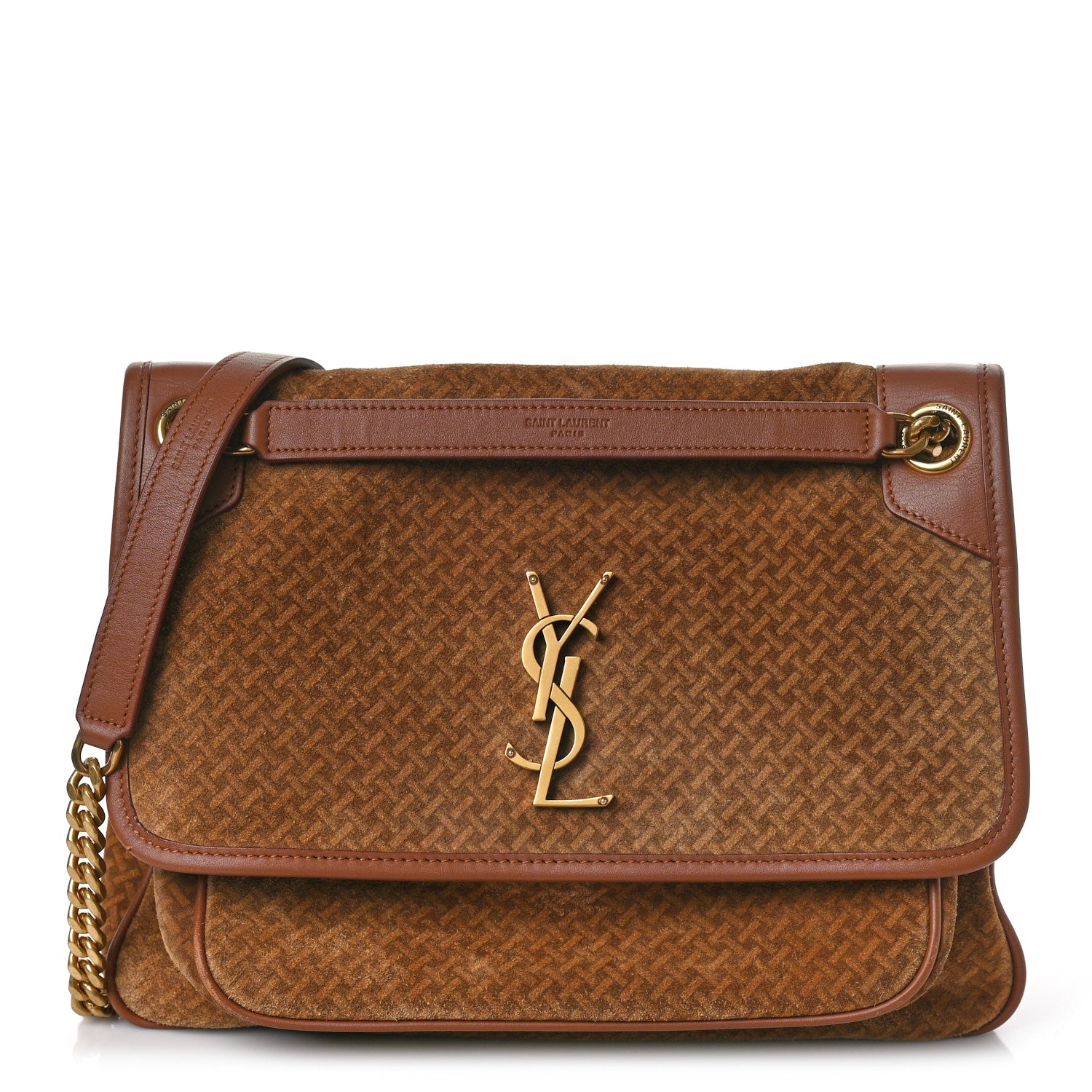 Saint Laurent Suede Monogram Medium Niki Chain Satchel Brun Clair Brun Fonce 1 of 9
