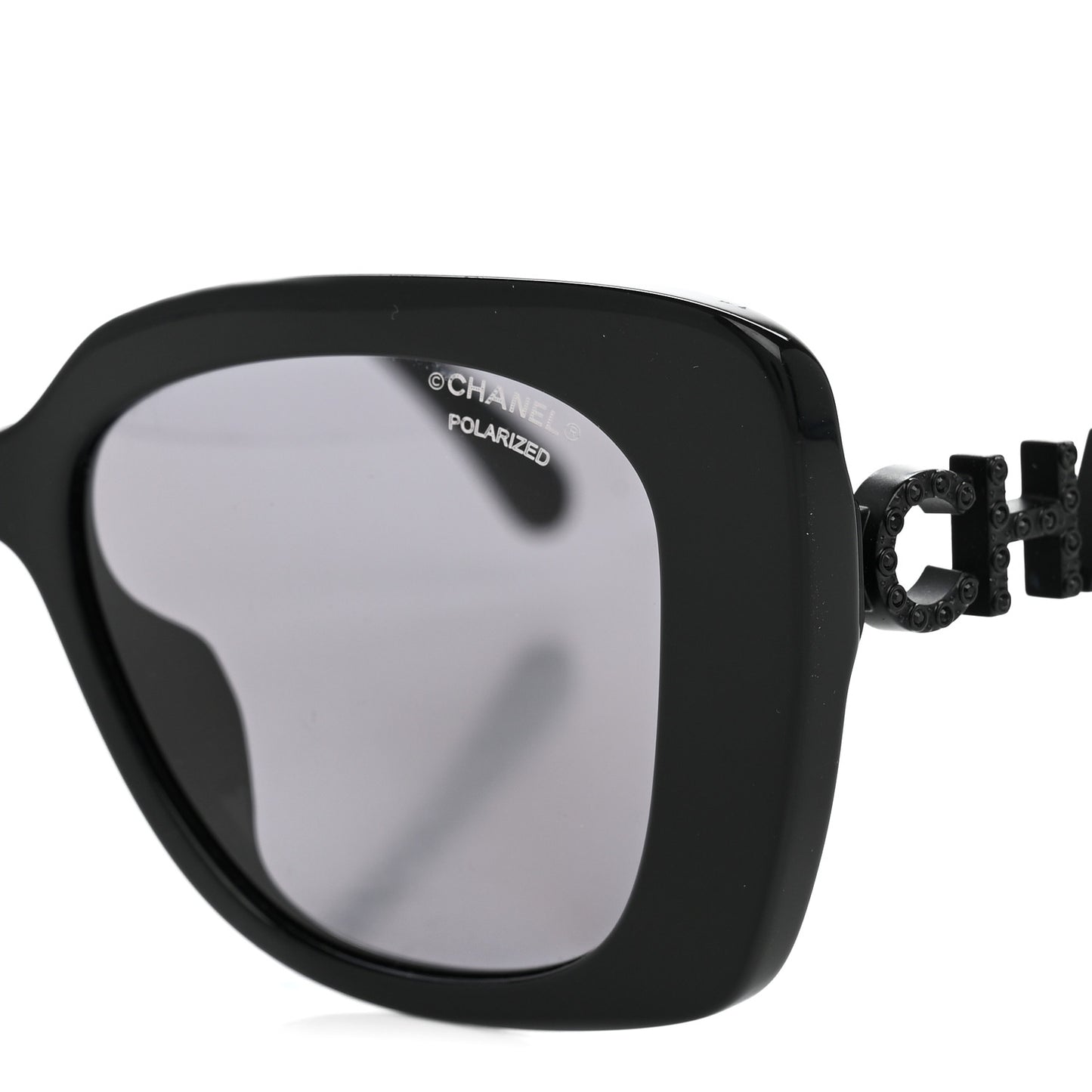 Acetate Strass Polarized Square Sunglasses 5422-B-A Black