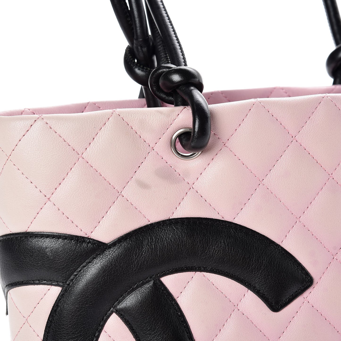 Calfskin Quilted Medium Cambon Tote Pink Black
