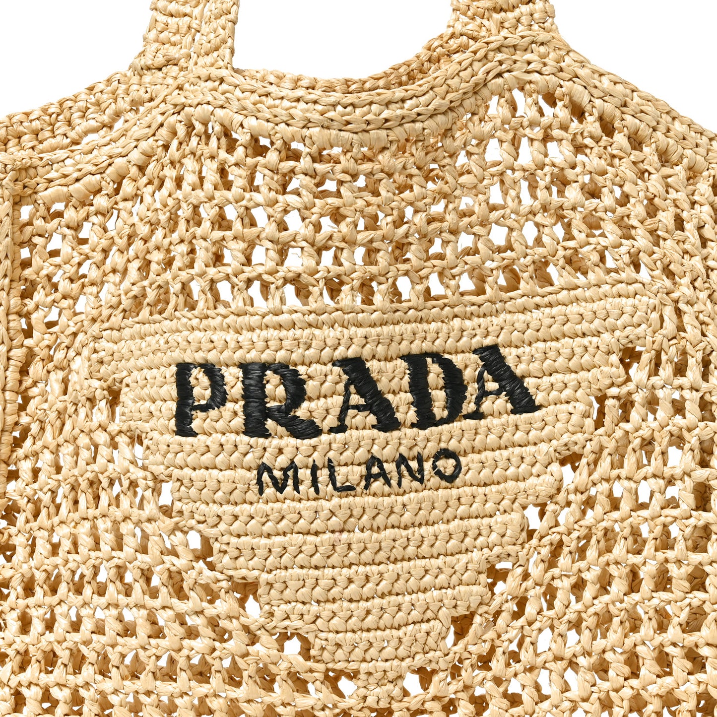 Yarn Raffia Effect Crochet Logo Embroidered Tote Bag Naturale