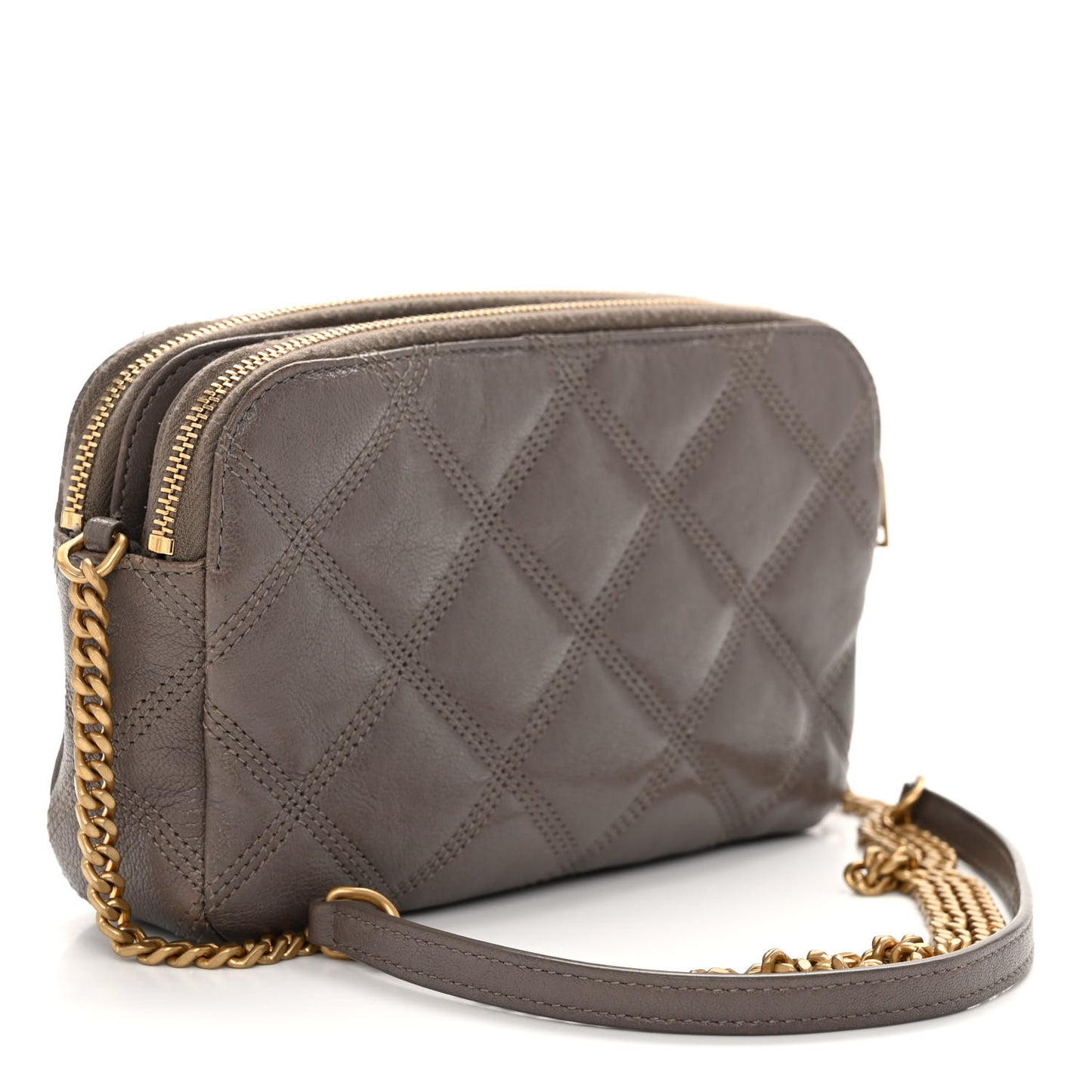 Grained Lambskin Quilted Mini Becky Double Zip Bag Taupe