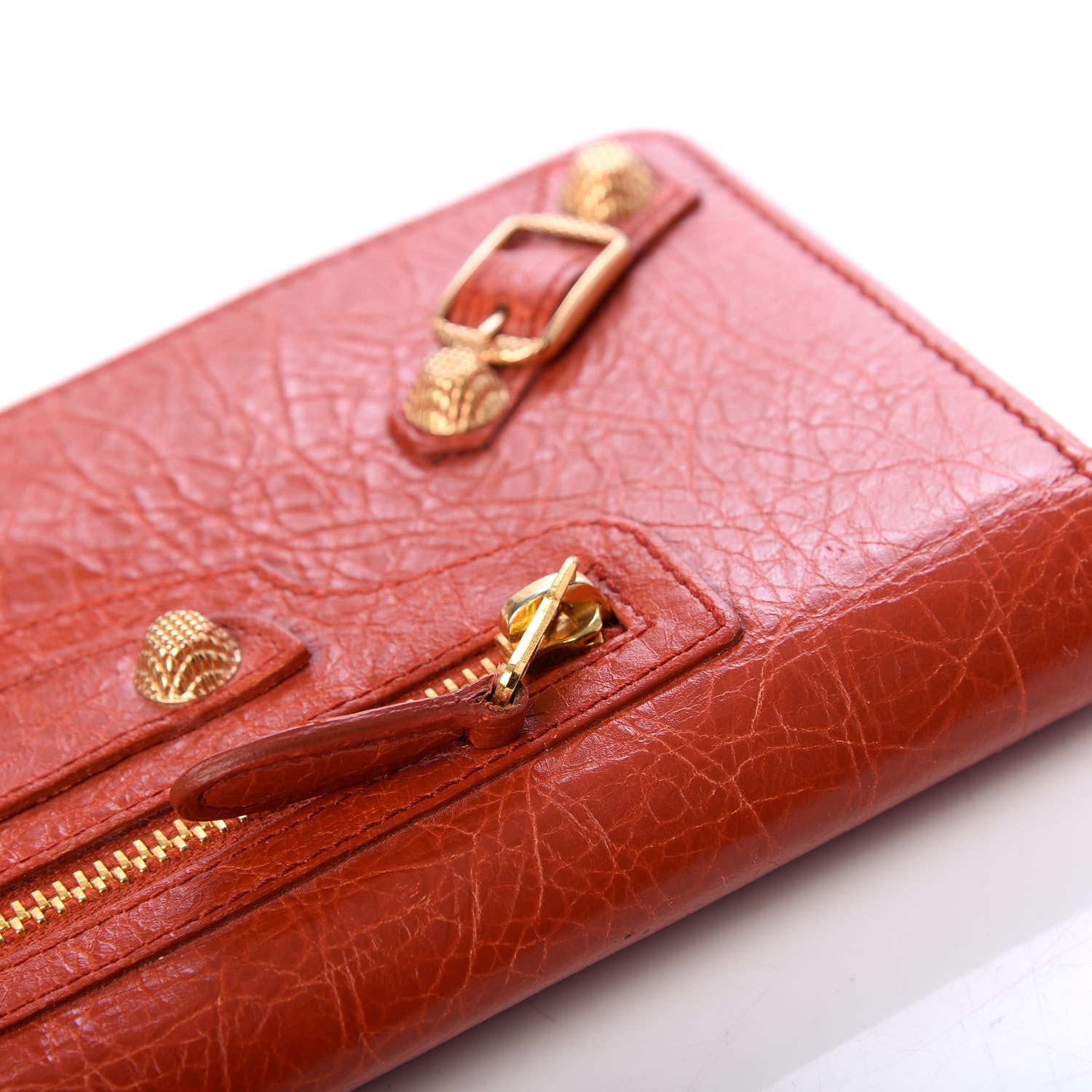Balenciaga Agneau Giant 12 Gold Hardware Money Wallet Rouge Ambre 8 of 9