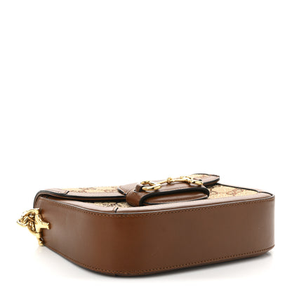 Gucci New Canvas Charisma Calfskin Crystal GG Monogram Mini Horsebit 1955 Shoulder Bag Camel Ebony 4 of 10