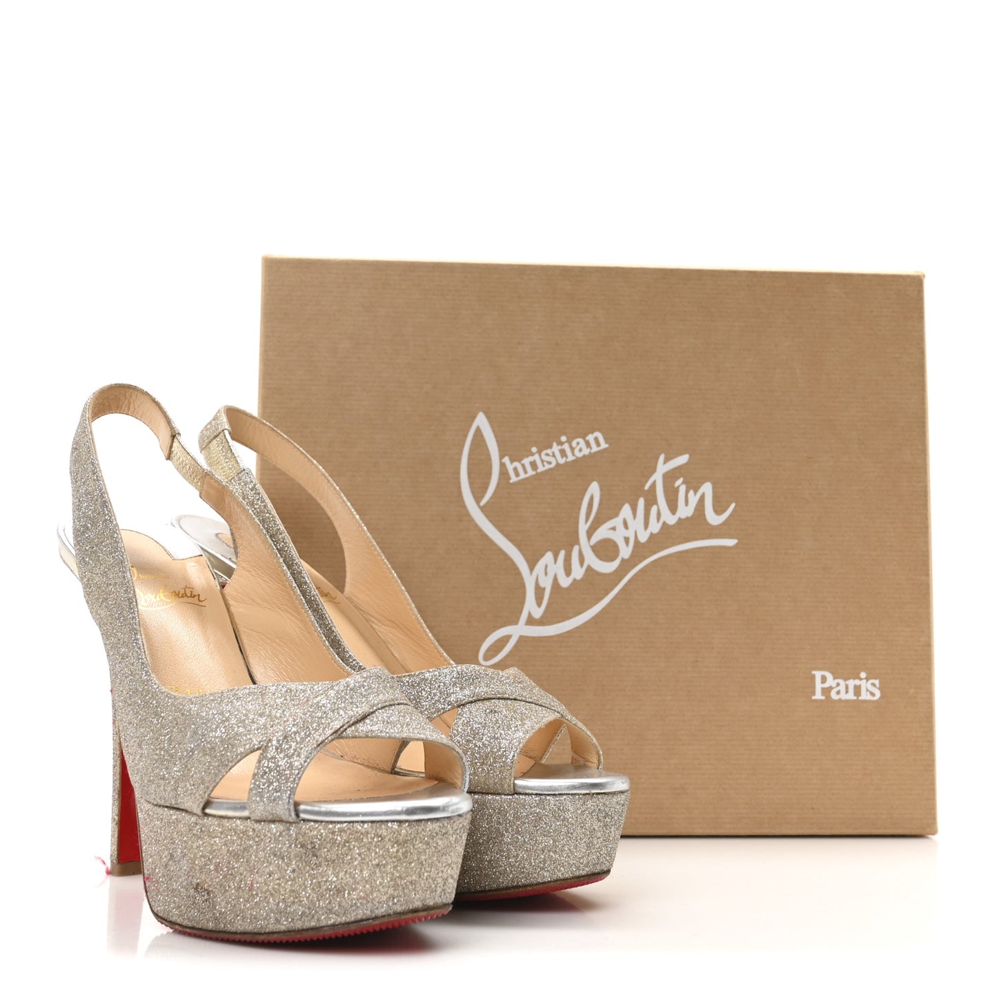 Glitter Postdam 130 Slingback Peep Toe Pumps 38.5 Ivory Light Gold