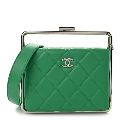 Chanel Quilted Lambskin Metal Bar Clutch Bag Green 1 of 10