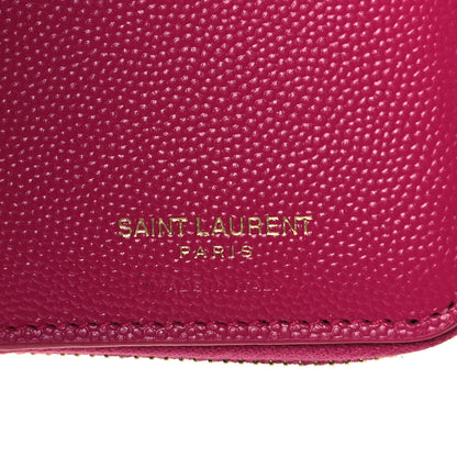 Saint Laurent Grain De Poudre Matelasse Chevron Monogram Compact Zip Around Wallet Fuxia Couture 8 of 8