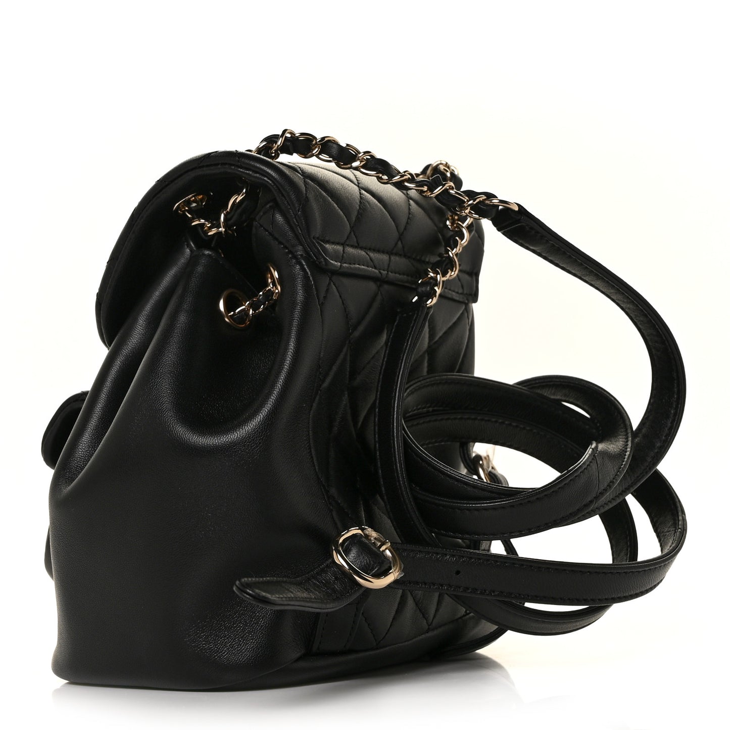 Lambskin Quilted Small Duma Drawstring Backpack Black