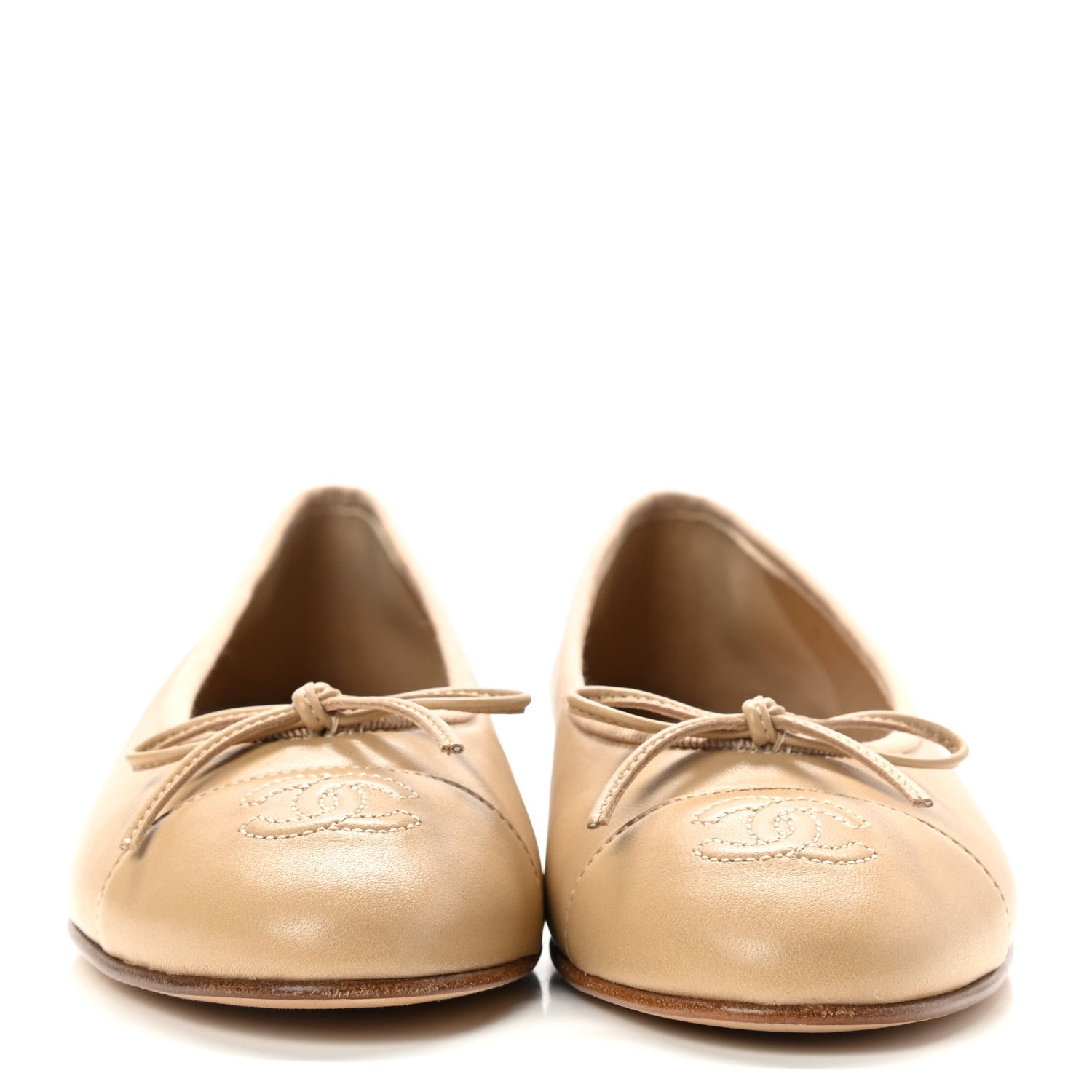 Chanel Lambskin Cap Toe CC Ballerina Flats 36.5 Beige 2 of 9