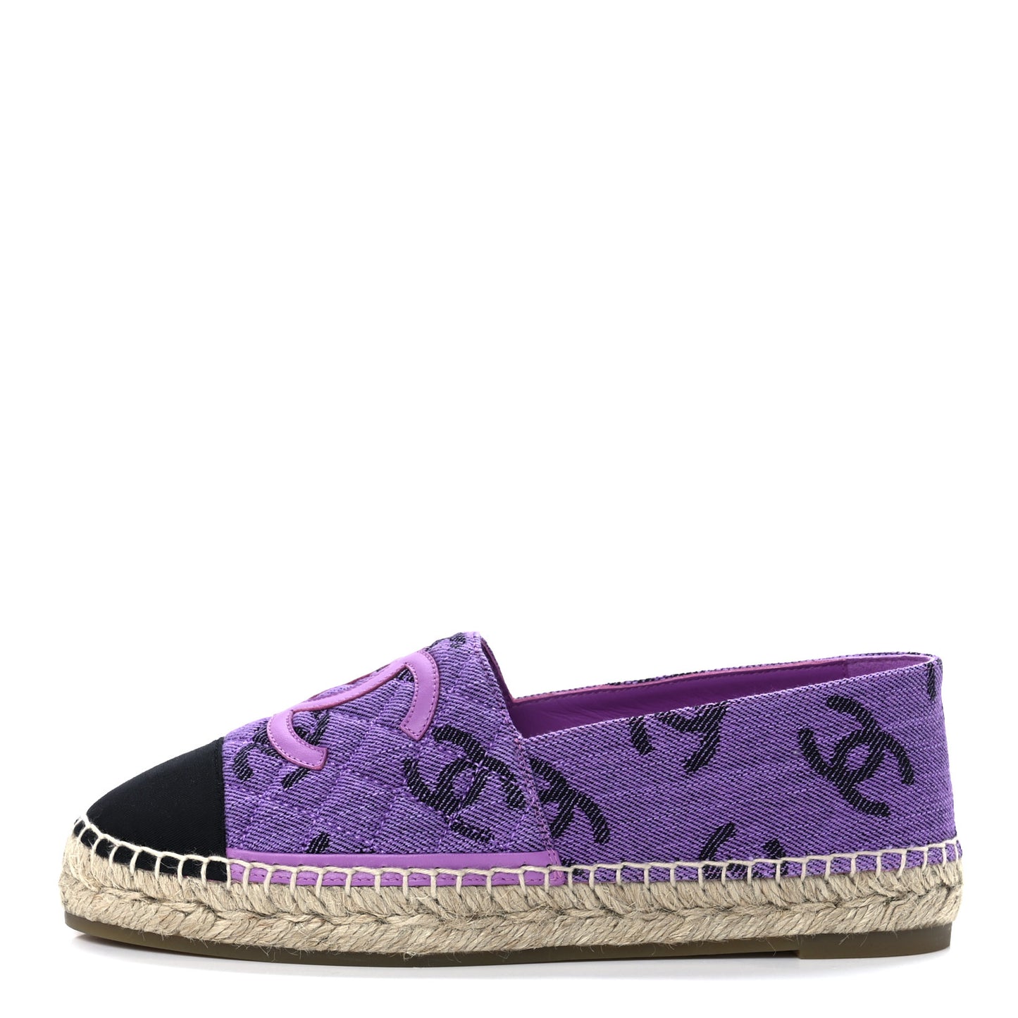 Cotton Jacquard Grosgrain CC Print Espadrilles 38 Purple Black