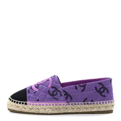 Chanel Cotton Jacquard Grosgrain CC Print Espadrilles 38 Purple Black 1 of 10