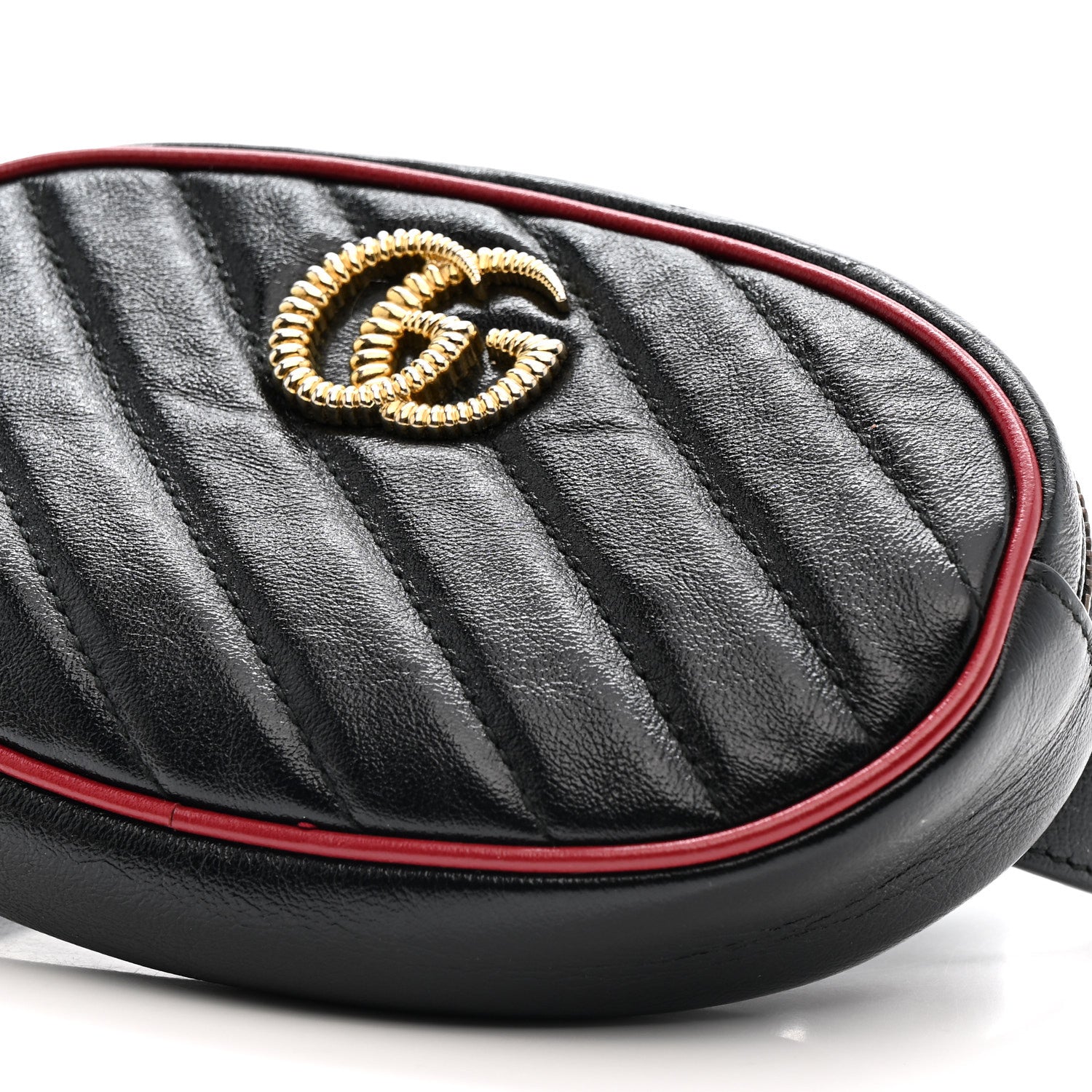 Gucci Azalea Calfskin Matelasse Diagonal Torchon GG Marmont Belt Bag 85 34 Black Romantic Cerise 11 of 12