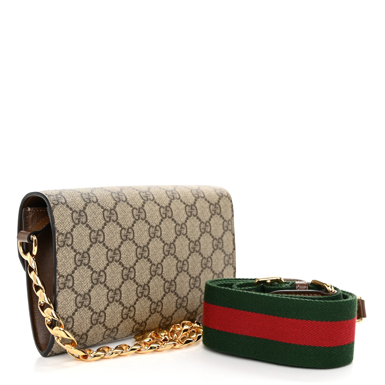 Gucci GG Supreme Monogram Azalea Calfskin Web Mini Horsebit 1955 Chain Shoulder Bag Beige Ebony Brown Sugar 3 of 10