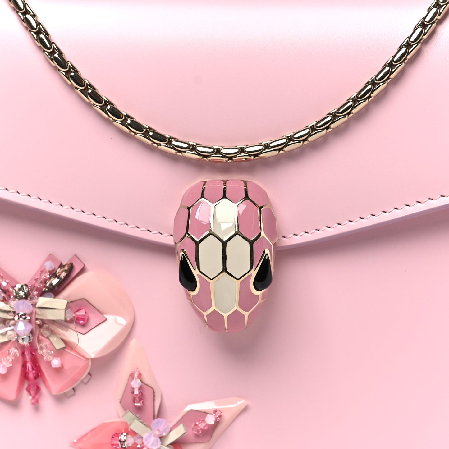 Nappa Crystal Butterfly Embellished Serpenti Forever Crossbody Pink