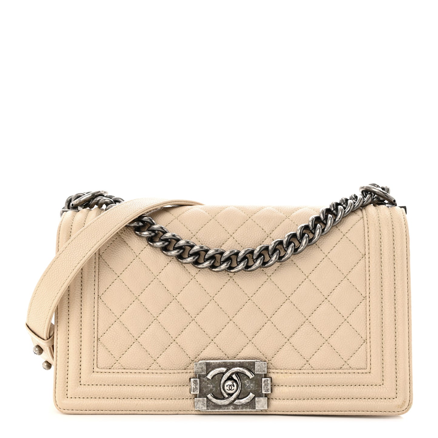 Caviar Quilted Medium Boy Flap Beige Clair