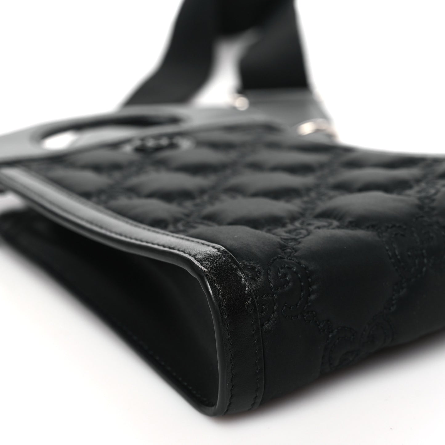 Nylon Calfskin Enamel GG Matelasse Mini Top Slip Handle Crossbody Bag Black