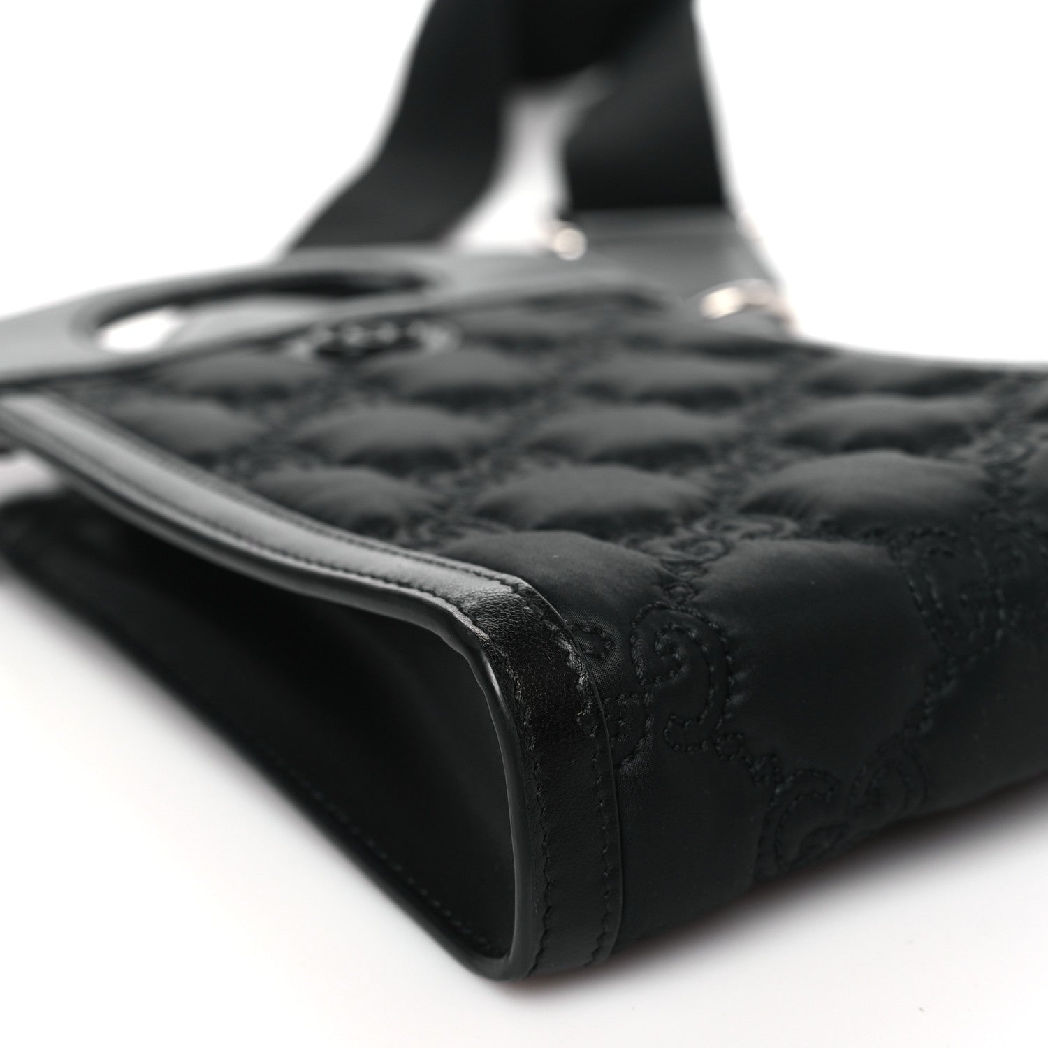 Gucci Nylon Calfskin Enamel GG Matelasse Mini Top Slip Handle Crossbody Bag Black 9 of 10