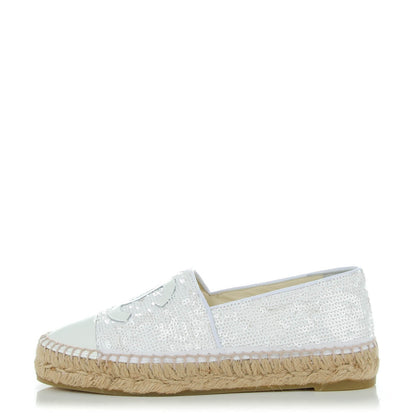Chanel Patent Sequin CC Espadrilles 35 White 1 of 8