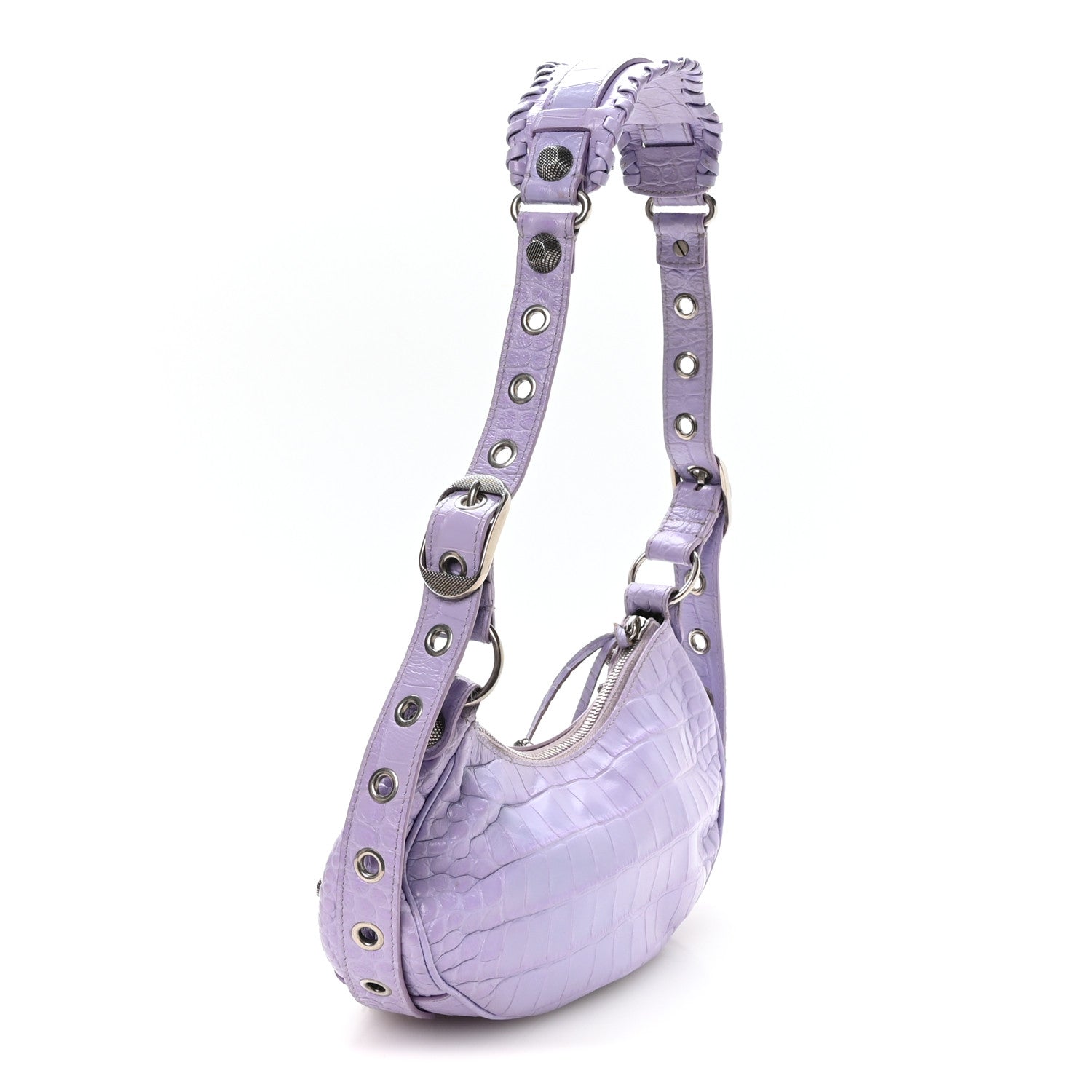 Balenciaga Extra Supple Calfskin Crocodile Embossed Le Cagole Shoulder Bag XS Lilac 4 of 11