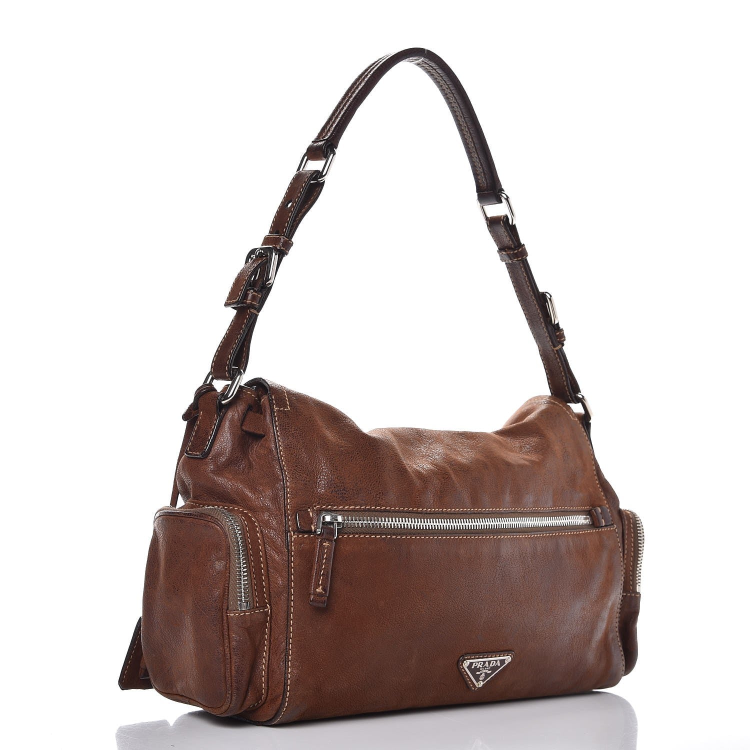 Prada Vitello Antic Easy A Foldover Pushlock Flap Shoulder Bag Bruciato 3 of 12