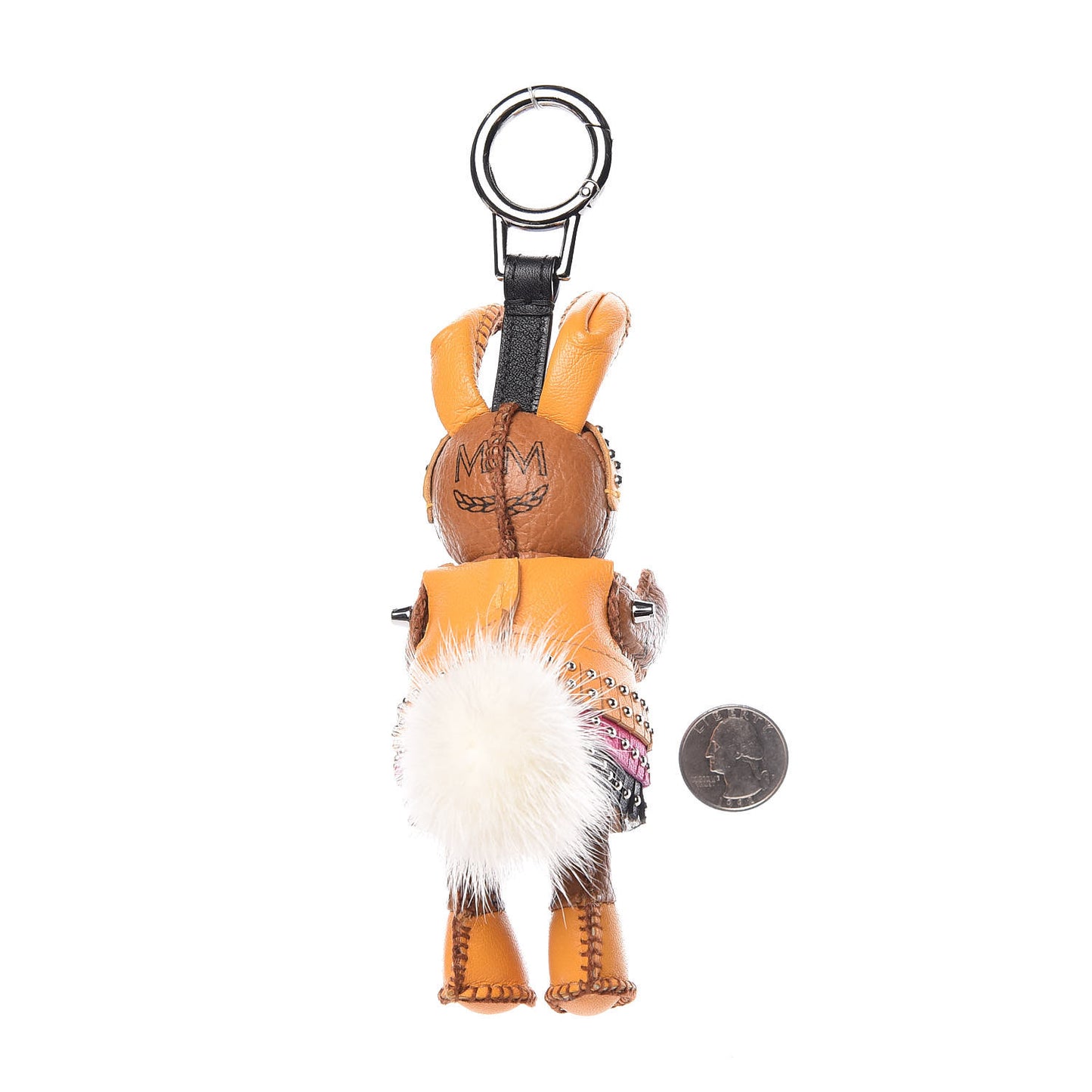 Visetos Mink Fur Lady Rabbit Key Ring Bag Charm Cognac